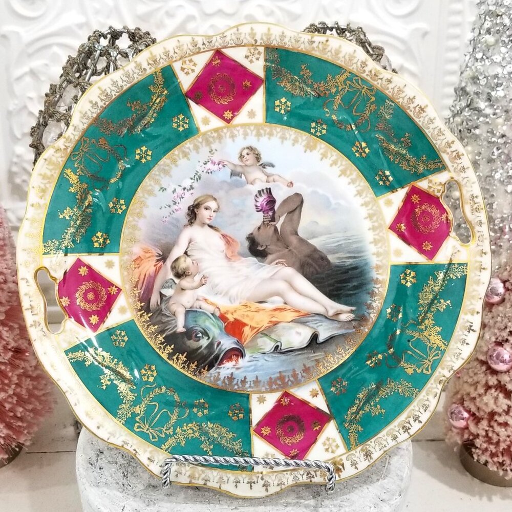 Antique BOUCHER "Lovers Amphitrite & Poseiden" Scenic Cake Plate RS PRUSSIA